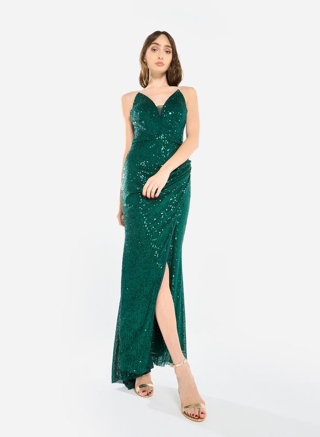 House of Moda Women Sequin Strappy Drape Maxi Dress - Image 2